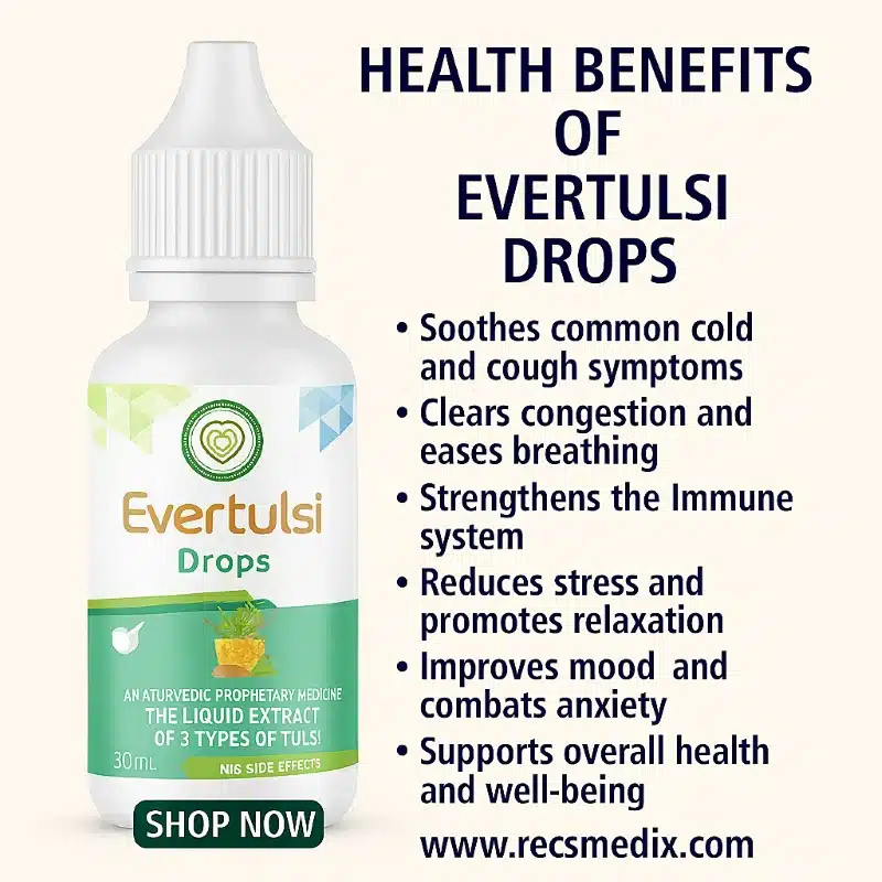 Everhealthy Evertulsi Drops – Tulsi Extract For Cough &Amp; Respiratory Support – 30Ml - Recs-Medix Everhealthy evertulsi drop – herbal relief for cough, cold, and respiratory wellness