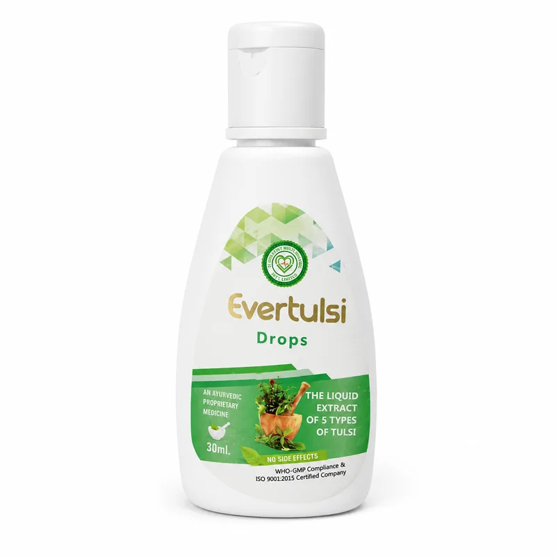 Everhealthy Evertulsi Drops – Tulsi Extract For Cough &Amp; Respiratory Support – 30Ml - Recs-Medix Everhealthy evertulsi drops 30ml ayurvedic tulsi liquid bottle