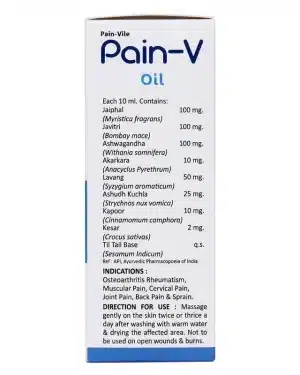 Everhealthy Pain-V Oil box back label with WHO-GMP ISO 9001 certification and manufacturer details