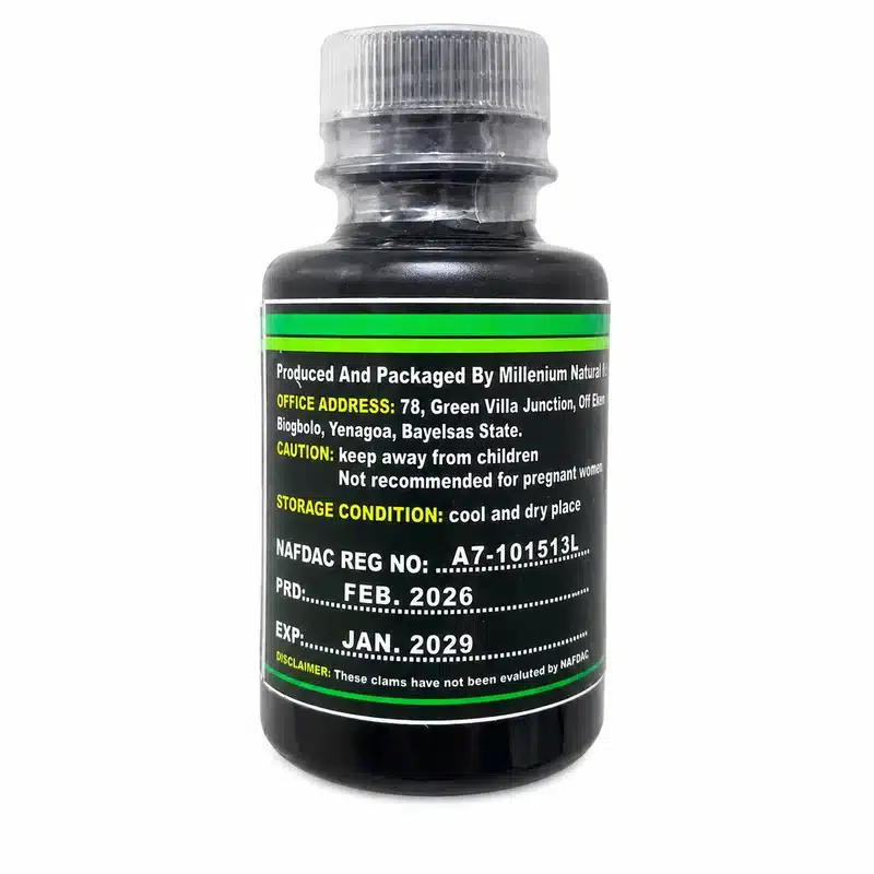 Milnapath D-Man – Men’s Herbal Wellness – 500Mg – 60 Capsules - Recs-Medix Milnapath d-man back label showing manufacturer details, nafdac registration number, storage instructions and production and expiry dates.