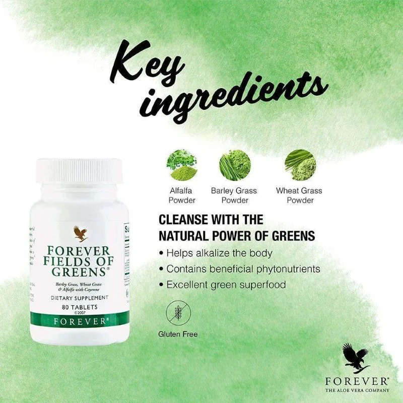 Forever Fields Of Greens – Daily Greens Support – 377Mg – 80 Tablets - Recs-Medix Fields of greens - superfood supplement for detox, energy, and vitality