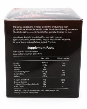 FaforLife Men Coffee supplement facts and ingredient label