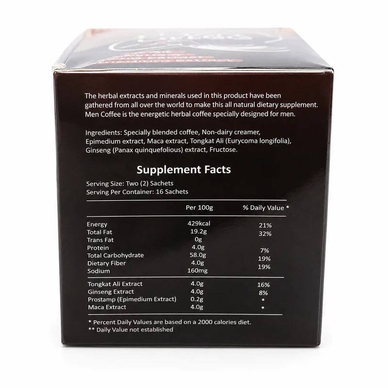 Faforlife Men Coffee Decaf – Male Vitality Support – 16 Sachets - Recs-Medix Faforlife men coffee supplement facts and ingredient label