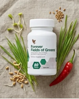 Forever Fields of Greens lifestle image and Forever Living product details