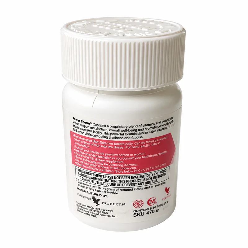 Forever Therm Tablets – Metabolism &Amp; Energy Support – 60 Tablets - Recs-Medix Forever therm tablets usage directions and caution label