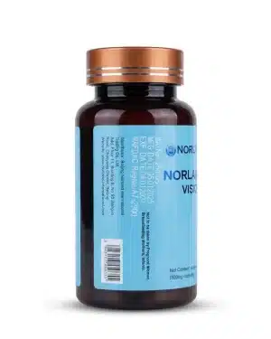 Side view of Norland Healthway Vision Capsules bottle showing NAFDAC A7-2900, barcode, distributor details and safety warning.
