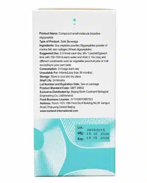 Norland Micromolecule Oligopeptide 75g box panel showing ingredients, directions, storage and expiry details