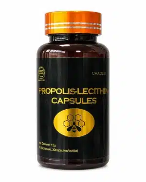 Front view of Norland Propolis-Lecithin Capsules 500mg bottle containing 30 capsules