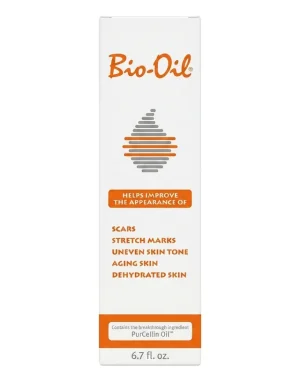 Bio-Oil Skincare Oil 200ml carton front showing benefits for scars, stretch marks, uneven skin tone, ageing and dehydrated skin.