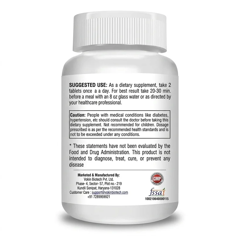 Vokin Biotech Ifocus – Eye &Amp; Vision Support – Lutein 50Mg – 60 Tablets - Recs-Medix Vokin biotech ifocus directions and caution label showing two tablets daily before a meal for adult eye nutrition support