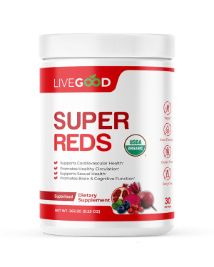 LiveGood Organic Super Reds powder tub, 30 servings