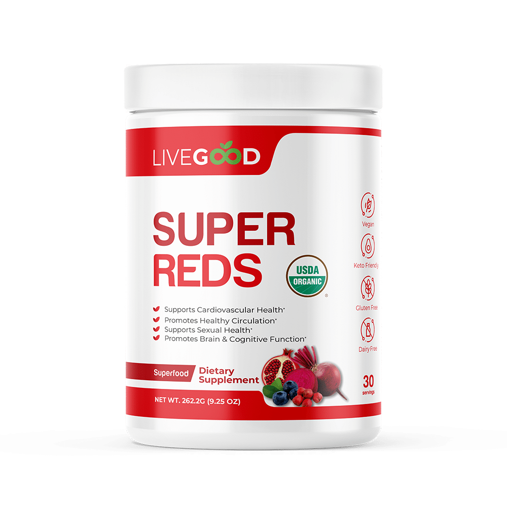 Livegood Organic Super Reds – Superfood Powder – 30 Servings - Recs-Medix Livegood organic super reds powder tub, 30 servings
