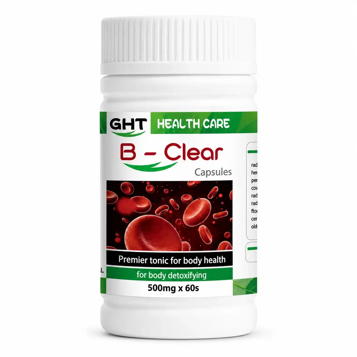 Ght B-Clear Capsules – Herbal Body Detox &Amp; Immune Support – 500Mg – 60 Capsules - Recs-Medix Ght b-clear capsules 500mg 60 capsules front view