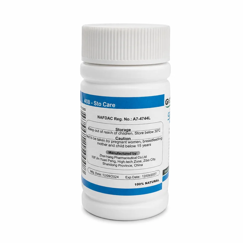 Ght Sto Care Tablets – Stomach &Amp; Digestive Support – 500Mg – 100 Tablets - Recs-Medix Ght sto care tablets back label showing the nafdac number, storage and caution details on a white bottle, supporting authentic stomach care