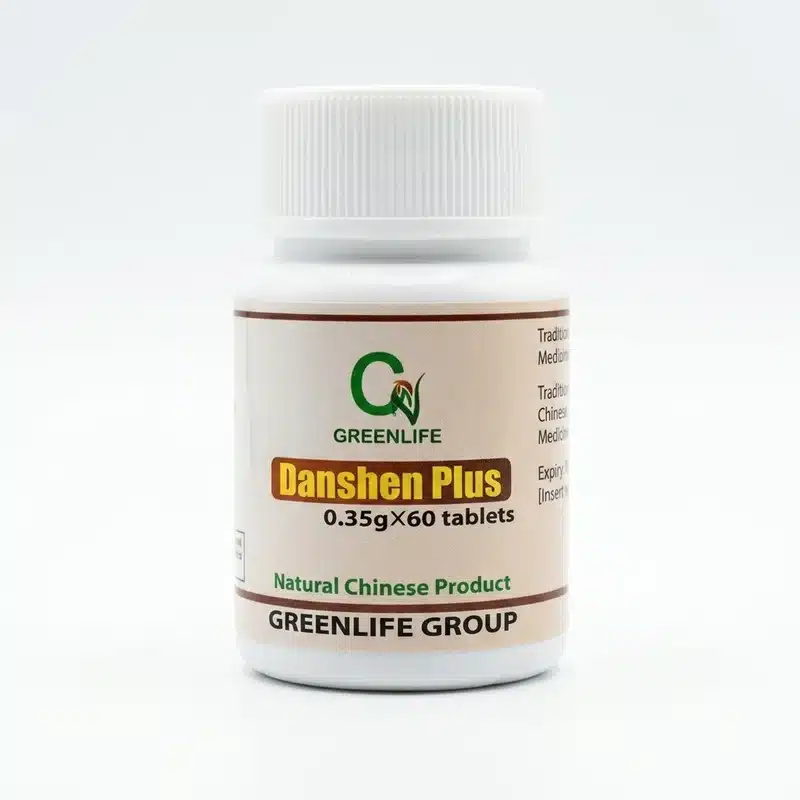 Greenlife Danshen Plus — Circulation Support — 0.35G — 60 Tablets - Recs-Medix Greenlife danshen plus, white bottle with red label, 0. 35g herbal tablets for healthy blood circulation and cardiovascular wellness support.