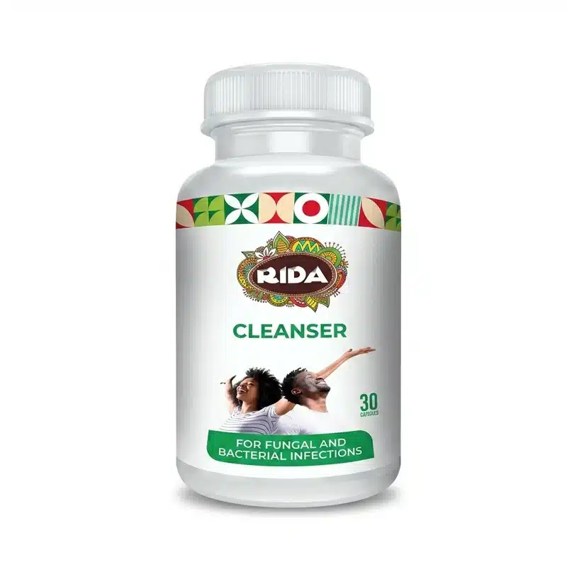 Rida Cleanser Herbal Capsules – 30 Capsules - Recs-Medix White bottle of rida cleanser 30 capsules for fungal and bacterial infections