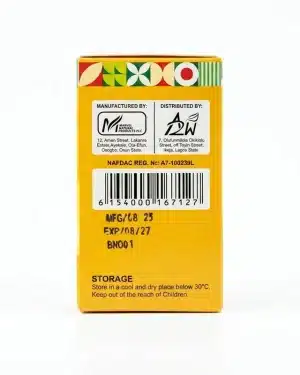 RIDA Fat Burner 60 capsules side panel showing manufacturer details, NAFDAC number A7-100239L, barcode, batch dates and storage instructions.