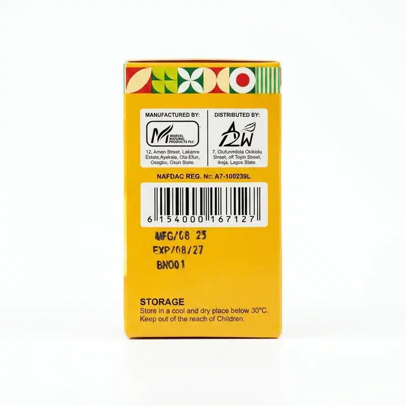 Rida Fat Burner Capsules – Herbal Weight Management Supplement (60 Capsules) - Recs-Medix Rida fat burner 60 capsules side panel showing manufacturer details, nafdac number a7-100239l, barcode, batch dates and storage instructions.