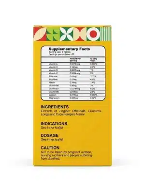 RIDA Fat Burner 60 capsules back panel showing supplementary facts, ginger, turmeric and egusi ingredients, dosage note and caution.
