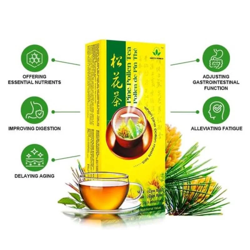 Green World Pine Pollen Tea – Digestive Support – 2G – 20 Sachets - Recs-Medix Green world pine pollen tea – superfood herbal tea for vitality and immune support
