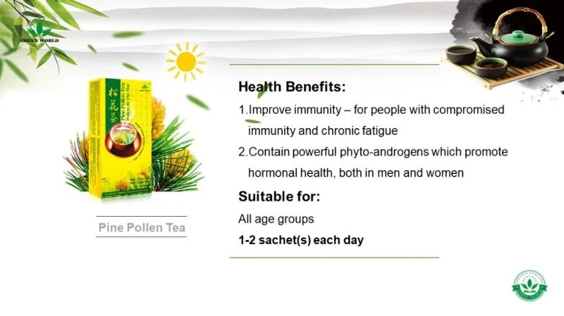 Green World Pine Pollen Tea – Digestive Support – 2G – 20 Sachets - Recs-Medix Green world pine pollen tea – superfood herbal tea for vitality and immune support