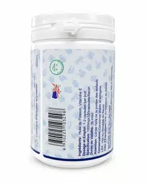 Green World Deep Sea Fish Oil side label with barcode and Halal mark, fish oil supplement for daily omega-3 support.