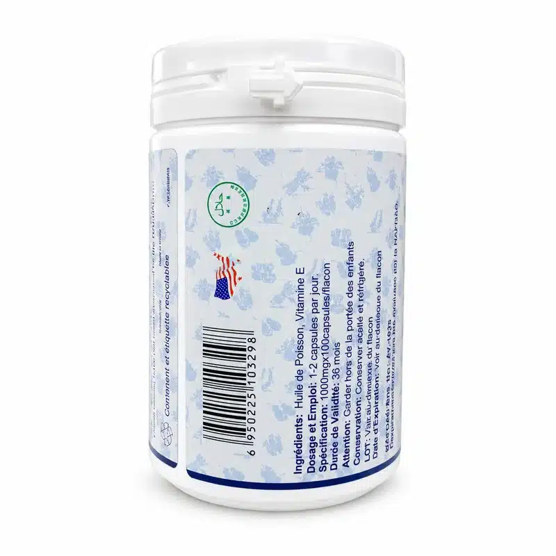 Green World Deep Sea Fish Oil – Omega-3 Heart &Amp; Brain Support – 1000Mg – 100 Capsules - Recs-Medix Green world deep sea fish oil side label with barcode and halal mark, fish oil supplement for daily omega-3 support.