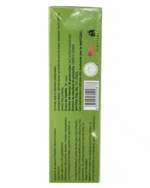 Green World In-Cleansing Tea side label showing barcode, NAFDAC A7-1355L and product authenticity details