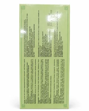 Green World Kuding Plus Tea back label showing multilingual composition, usage instructions and expiry details on the sealed pack