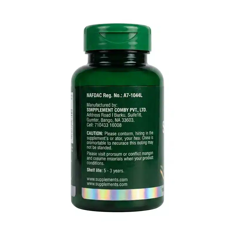 Green World Spirulina Plus Capsule – Daily Energy Support – 500Mg – 60 Capsules - Recs-Medix Green world spirulina plus capsule english back label showing dosage, nafdac number and storage guidance for safe daily spirulina supplementation.
