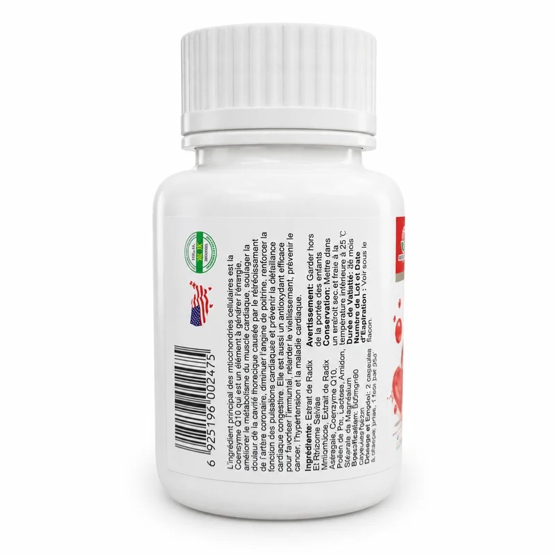 Green World Super Coq-10 Capsule – Heart &Amp; Energy Support – 500Mg – 60 Capsules - Recs-Medix Green world super coq-10 capsule label showing directions, storage information and barcode on white bottle.