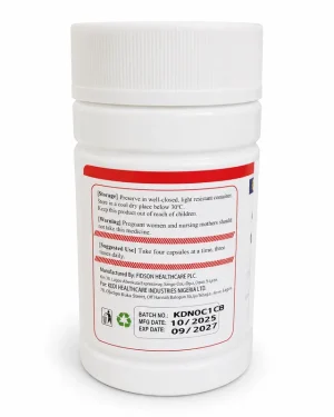 Kedi Cardibetter Capsule back label showing storage, warnings and directions to take four capsules three times daily.