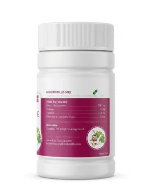 Kedi Magilim Capsule side label showing main ingredients konjac glucomannan, chitosan, vitamin C and NAFDAC number A7-0465L