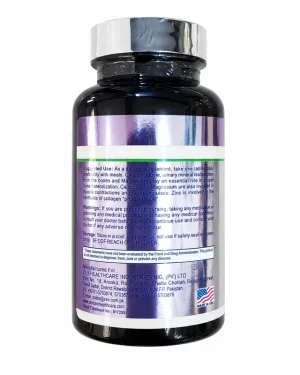 Back label of Vitanature Calmazine showing suggested use, warnings and NAFDAC number, manufactured for KEDI Healthcare, made in USA.