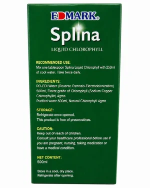 edmark splina liquid chlorophyll 500ml back english label usage and storage