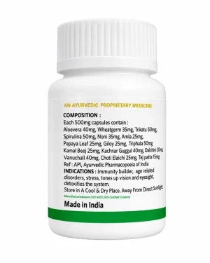 Everhealthy Clean Detox Capsules composition label showing 15 Ayurvedic ingredients