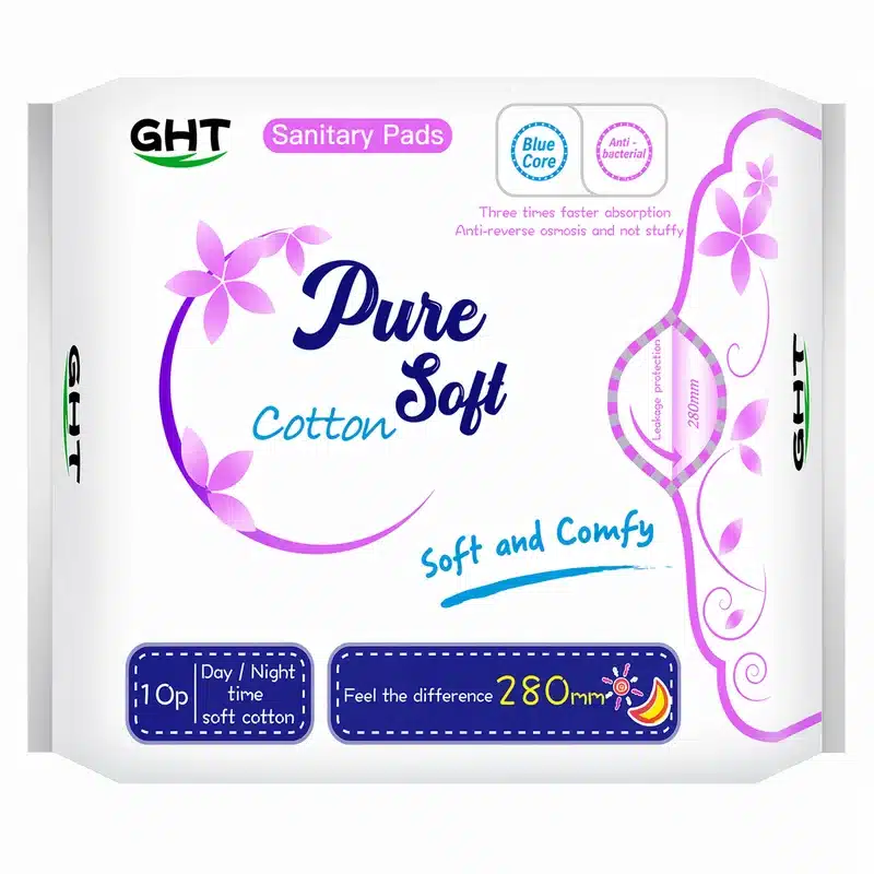 Ght Pure Soft Cotton Sanitary Pads – Antibacterial Day/Night Protection – 280Mm – 10 Pads - Recs-Medix Ght pure soft cotton sanitary pads 280mm pack