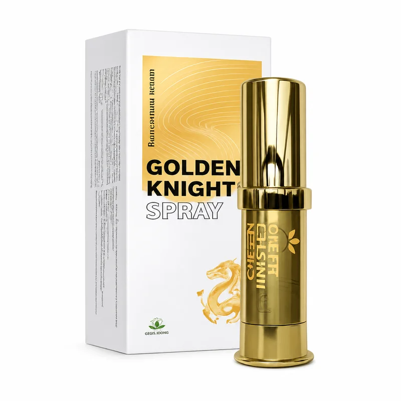 Green World Golden Knight Spray – Men’s Intimate Wellness Support – 7Ml - Recs-Medix Green world golden knight spray 7ml box and gold bottle on white background, topical men’s intimate wellness spray for adults.