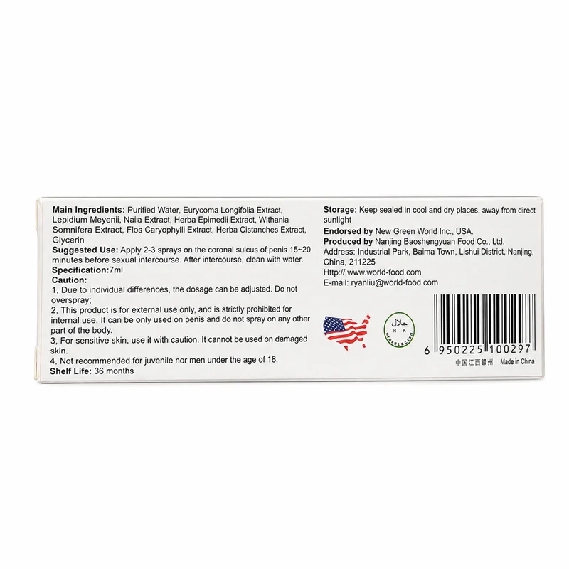 Green World Golden Knight Spray – Men’s Intimate Wellness Support – 7Ml - Recs-Medix Green world golden knight spray 7ml side label showing ingredients and directions, herbal topical spray for adult men’s wellness.