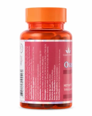 Green World Ovary Nutrition 300mg 90 capsules, side label view showing product details for women’s wellness support.