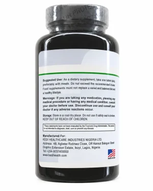 Vitagent back label showing suggested use of one tablet daily with meals, storage advice and Kedi Healthcare manufacturer details.