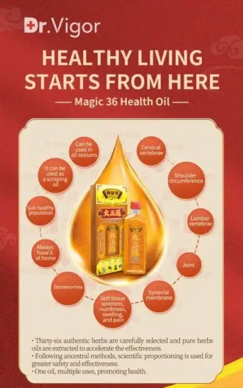 Dr Vigor Magic 36 Health Oil – Herbal Massage Oil – 50Ml - Recs-Medix Magic 36 health oil - herbal relief oil for pain and swelling