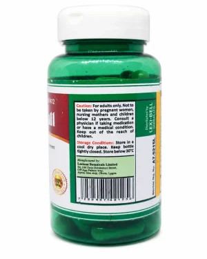 Lexi Nefritall 60 Veggie Capsules bottle showing caution, storage instructions, manufacturer information and barcode.