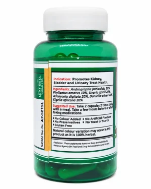 Lexi Nefritall 60 Veggie Capsules bottle showing herbal ingredients, suggested use and NAFDAC number on the label.