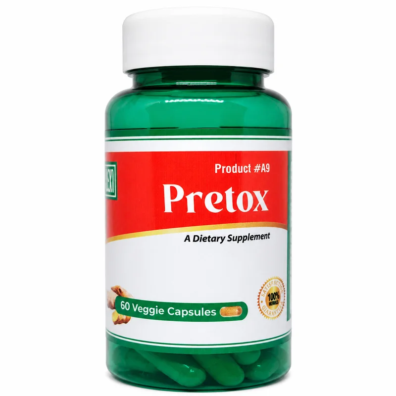 Lexi Pretox – Women’s Wellness Support – 60 Veggie Capsules - Recs-Medix Front view of lexi pretox green bottle with white cap and 60 veggie capsules shown on the dietary supplement label.
