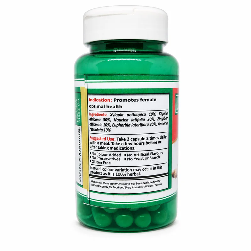 Lexi Pretox – Women’s Wellness Support – 60 Veggie Capsules - Recs-Medix Back view of lexi pretox bottle showing the indication, botanical ingredients, suggested use and gluten-free label information.