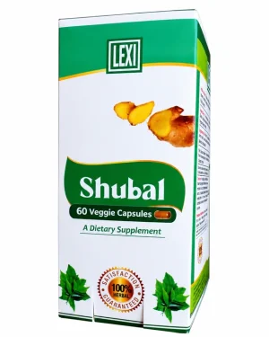 Lexi Shubal 60 veggie capsules carton, green and white front packaging for herbal blood sugar, liver and pancreas support.
