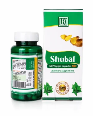 Lexi Shubal 60 veggie capsules bottle and carton displayed together on a white background, showing the front product packaging.
