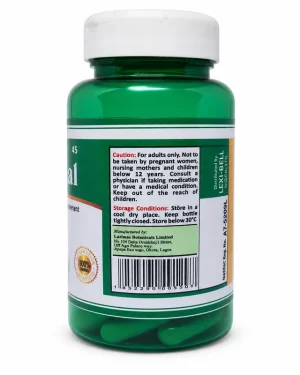 Lexi Shubal bottle side label showing adult caution, storage below 30°C, manufacturer details, barcode and NAFDAC number.