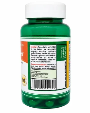 Lexi StrexClear bottle side showing the caution, storage instructions, manufacturer details, barcode and NAFDAC number A7-100835L.